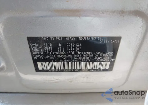 2016 Subaru Legacy 2.5I Premium из США, поврежденный, VIN 4S3BNAC68G3060276